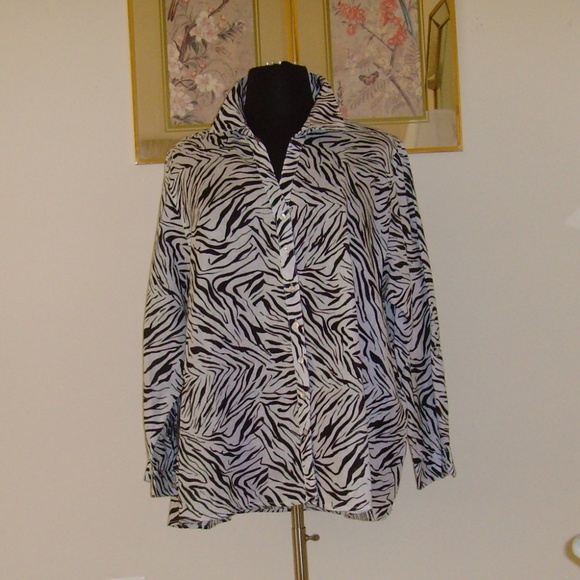 CYNTHIA ROWLEY 100% Linen Blouse 3X Zebra Print - Picture 2 of 13